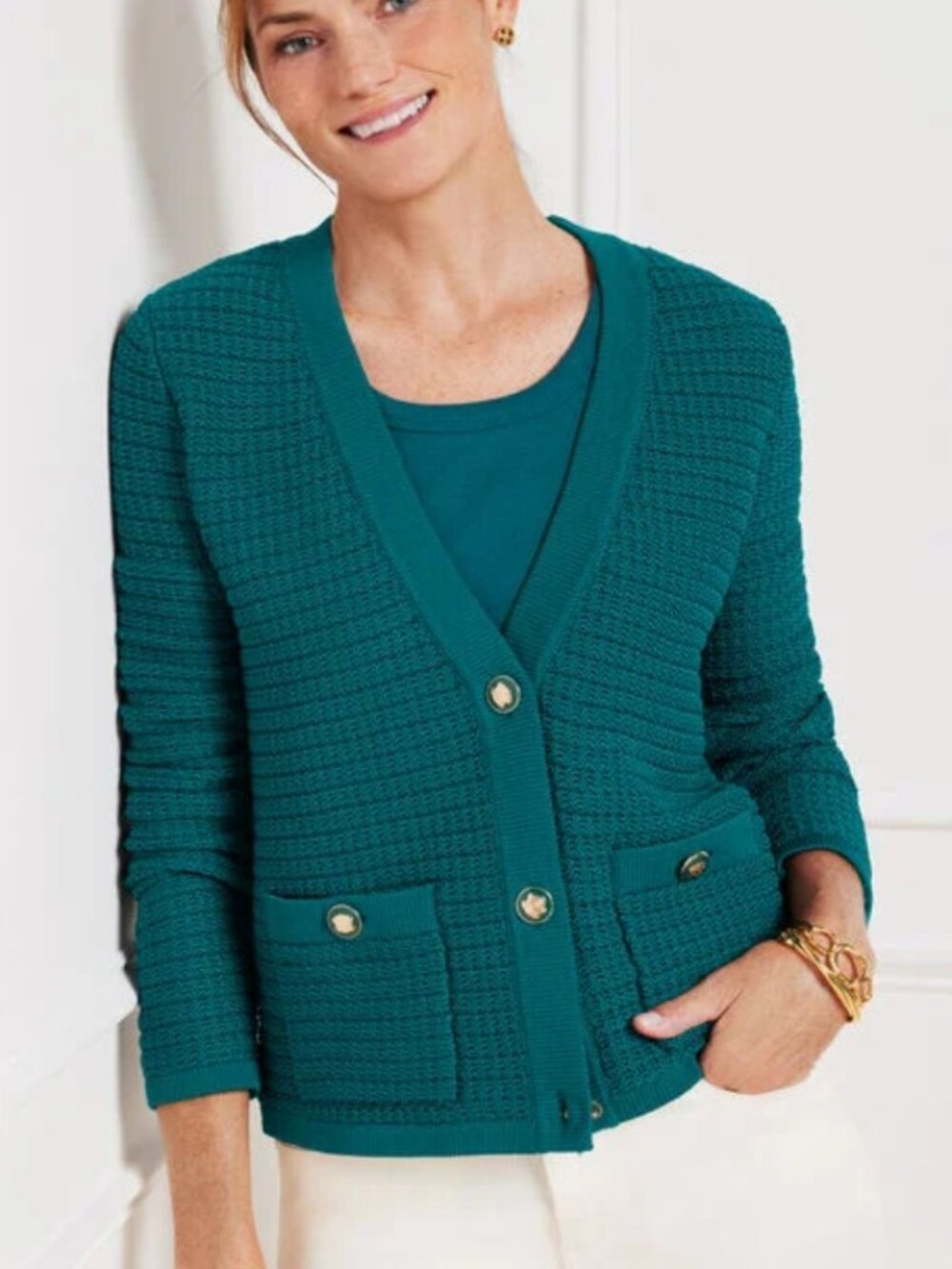 Talbots Women's Size Small Dark Teal Kate Knit Cardigan